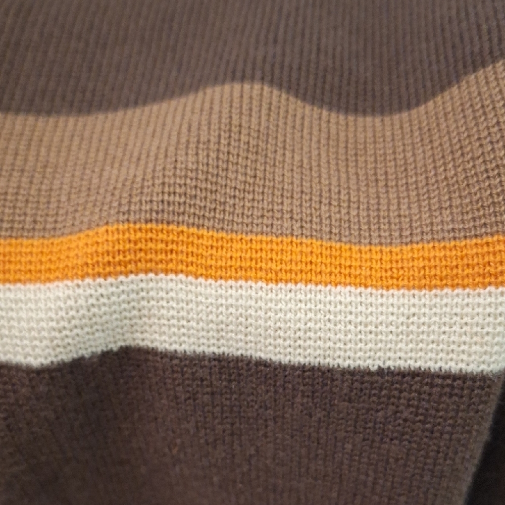 3/$20--Brown Knit Zip Up Men's Sweater With Stripes And Crew Neck, Sz. L., NWOT - Picture 13 of 13